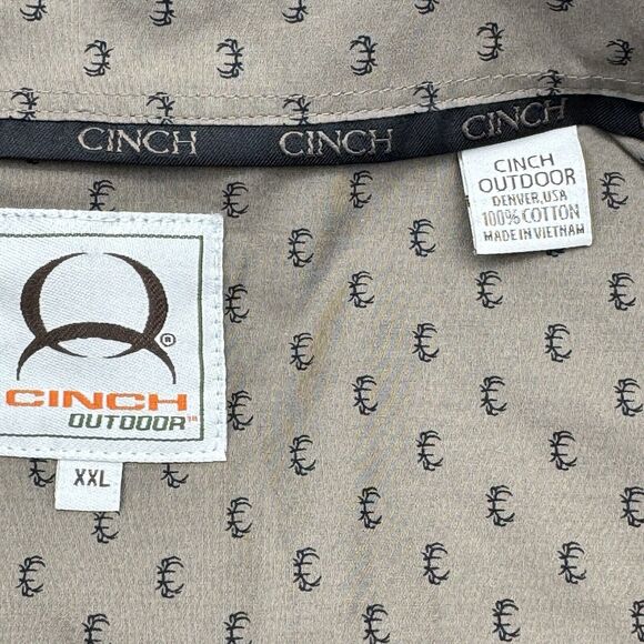 Cinch Outdoor Shirt Mens XXL Brown Big Buck Deer Antlers Hunting Button Down - Picture 3 of 7
